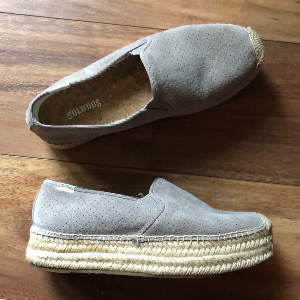 Soludos Taupe Suede Platform Espadrilles